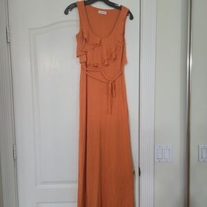 Calvin Klein Orange Maxi Dress with Ruffle Detail